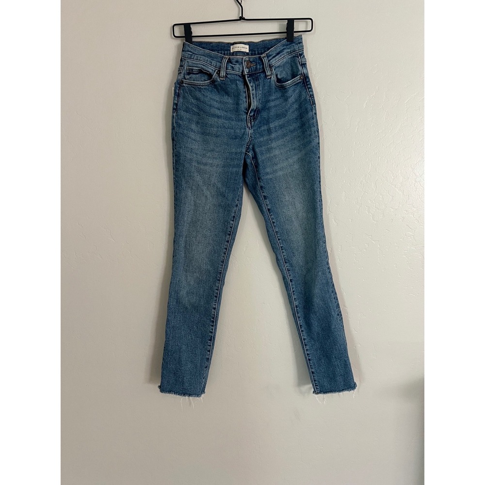 Oliver Logan Womens High Rise Skinny Jeans Medium Wash Raw Hem Size 24